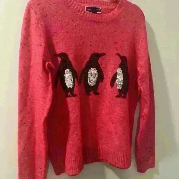 Karen Scott Embellished Sequins Penguin Sweater Pink Size Medium - Picture 3 of 4